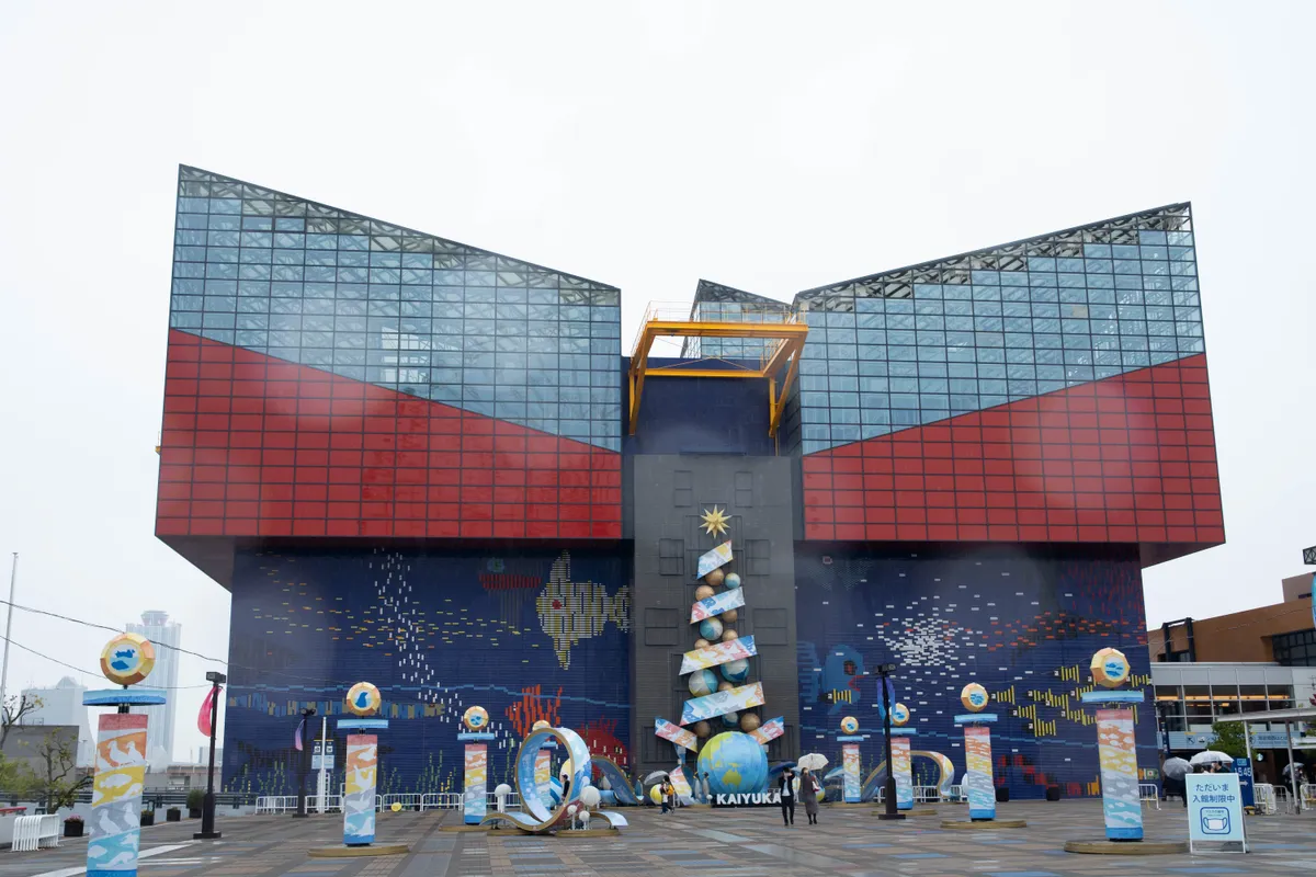 Exterior view of Osaka Aquarium Kaiyukan, a major Osaka landmark for over three decades