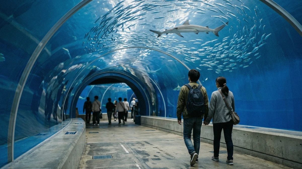 The ticket entrance gate at Osaka Aquarium with visitors scanning tickets before a day exploring the aquarium in Osaka